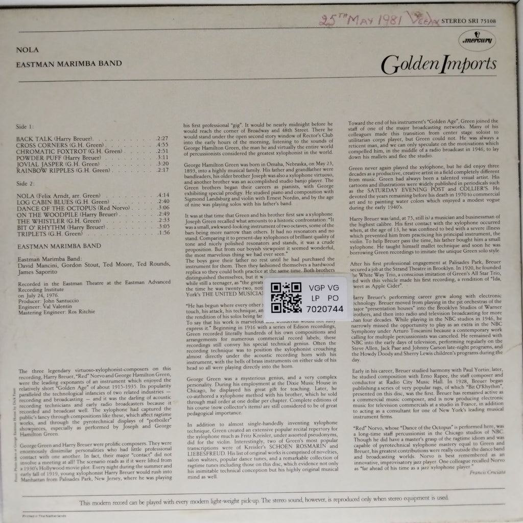 Eastman Marimba Band - Nola (Vinyl)