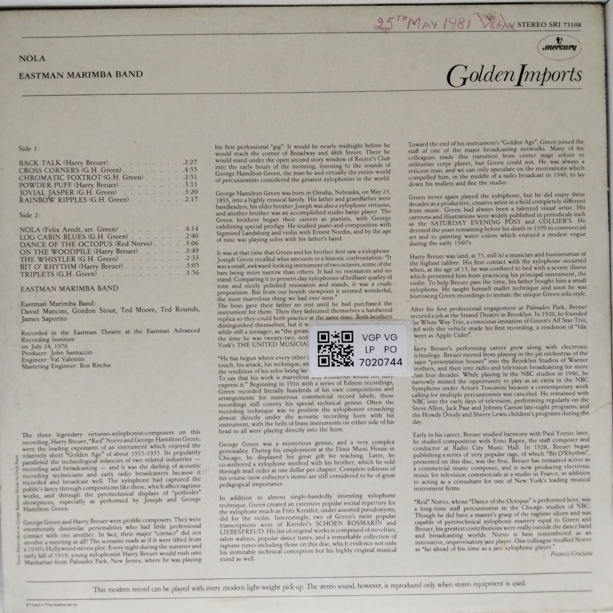 Eastman Marimba Band - Nola (Vinyl)