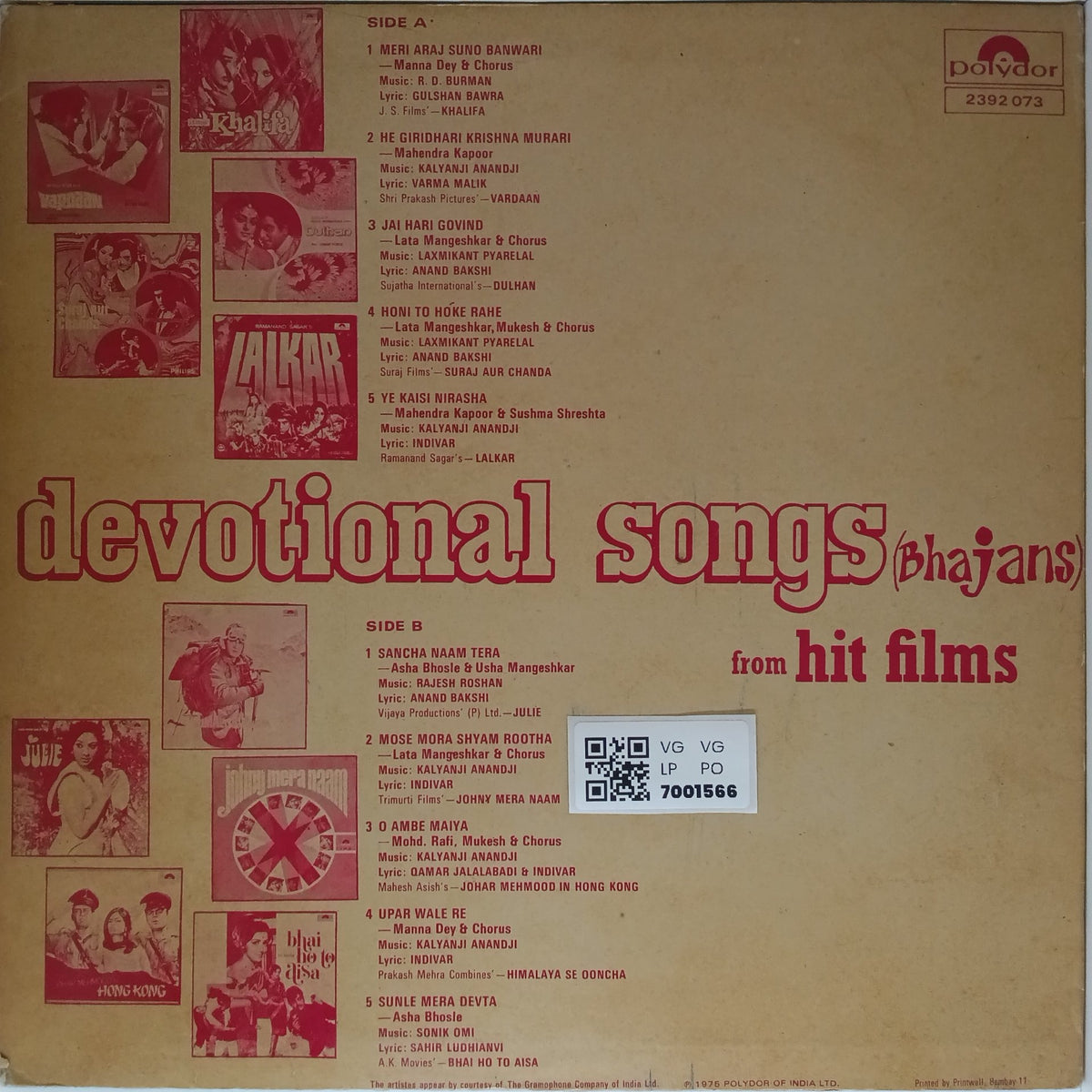 Various - Devotional Songs from Hit Films (Vinyl)