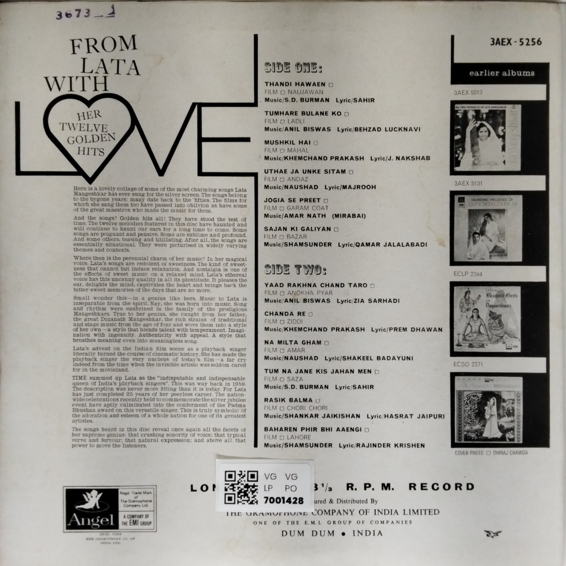 S.D. Burman, Anil Biswas, Naushad, Shamsunder, Khemchand Prakash, Shankar Jaikishan - From Lata With Love (Vinyl)