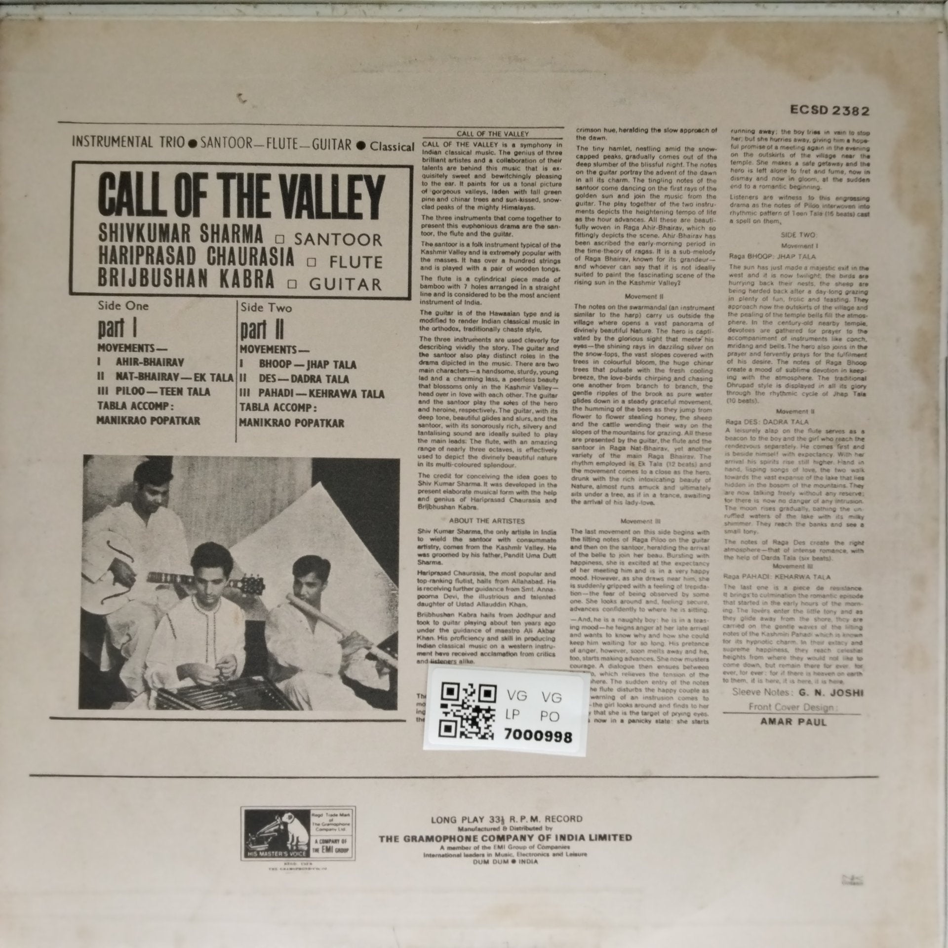 Shivkumar Sharma, Hariprasad Chaurasia, Brijbhushan Kabra - Call of the Valley (Vinyl)