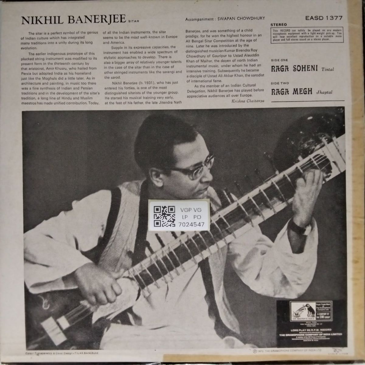 Nikhil Banerjee, Swapan Chowdhury - Raga Soheni / Raga Megh (Vinyl)