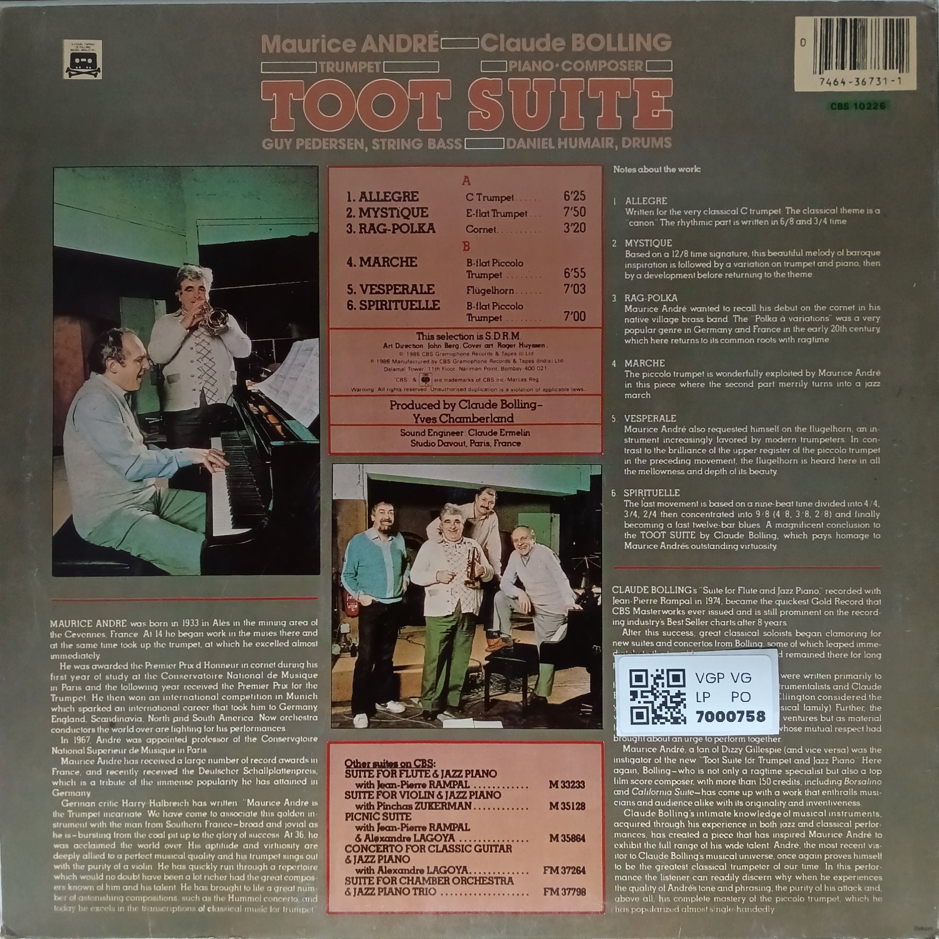 Maurice André, Claude Bolling - Toot Suite (Vinyl)