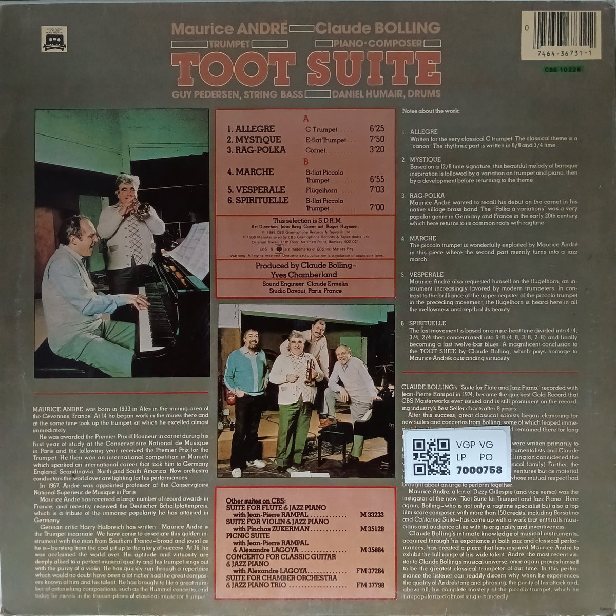 Maurice André, Claude Bolling - Toot Suite (Vinyl)