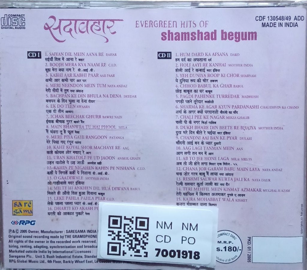 Shamshad Begum - Evergreen Hits of Shamshad Begum (CD) (2)