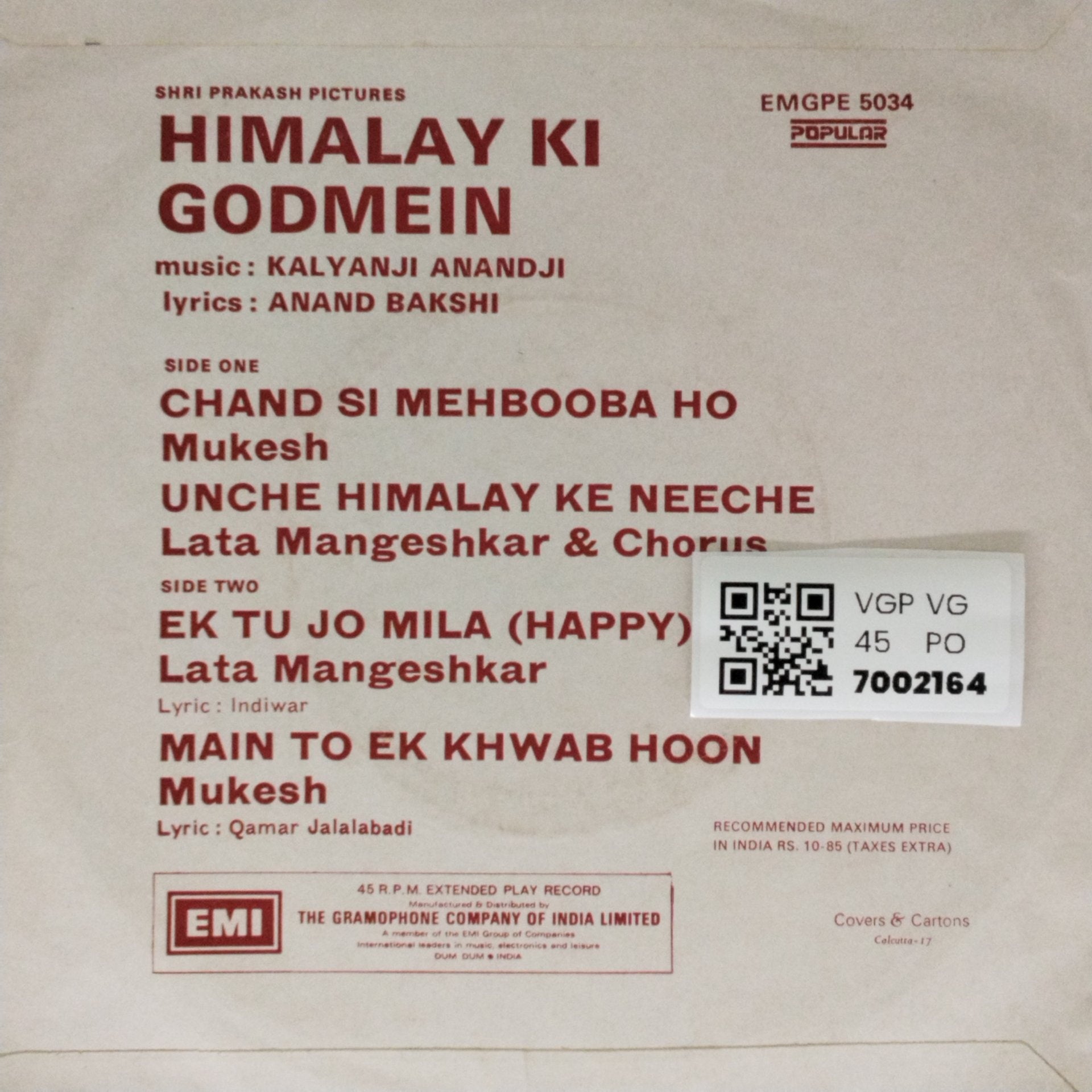 Kalyanji Anandji - Himalay Ki Godmein (45-RPM)