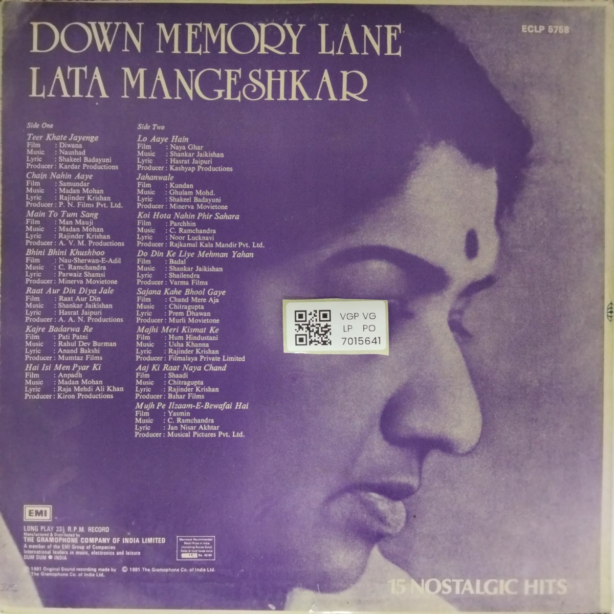 Lata Mangeshkar - Down Memory Lane (Vinyl)