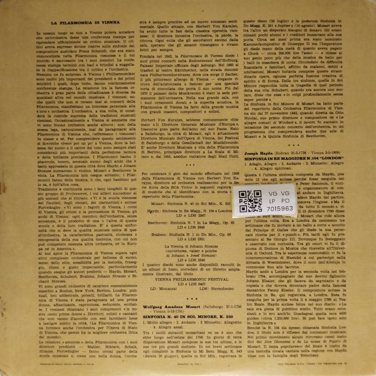 Vienna Philharmonic, Herbert von Karajan - Mozart Symphony No. 40 / Haydn Symphony No. 104 (Vinyl)
