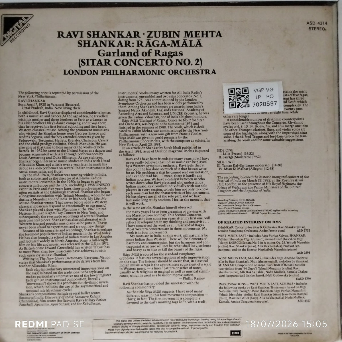 Ravi Shankar, Zubin Mehta - Shankar: Raga-Mala (Sitar Concerto No. 2) (Vinyl)