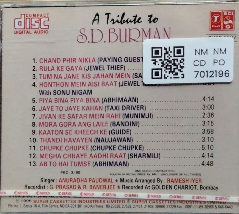 Anuradha Paudwal - A Tribute to S.D. Burman (CD)