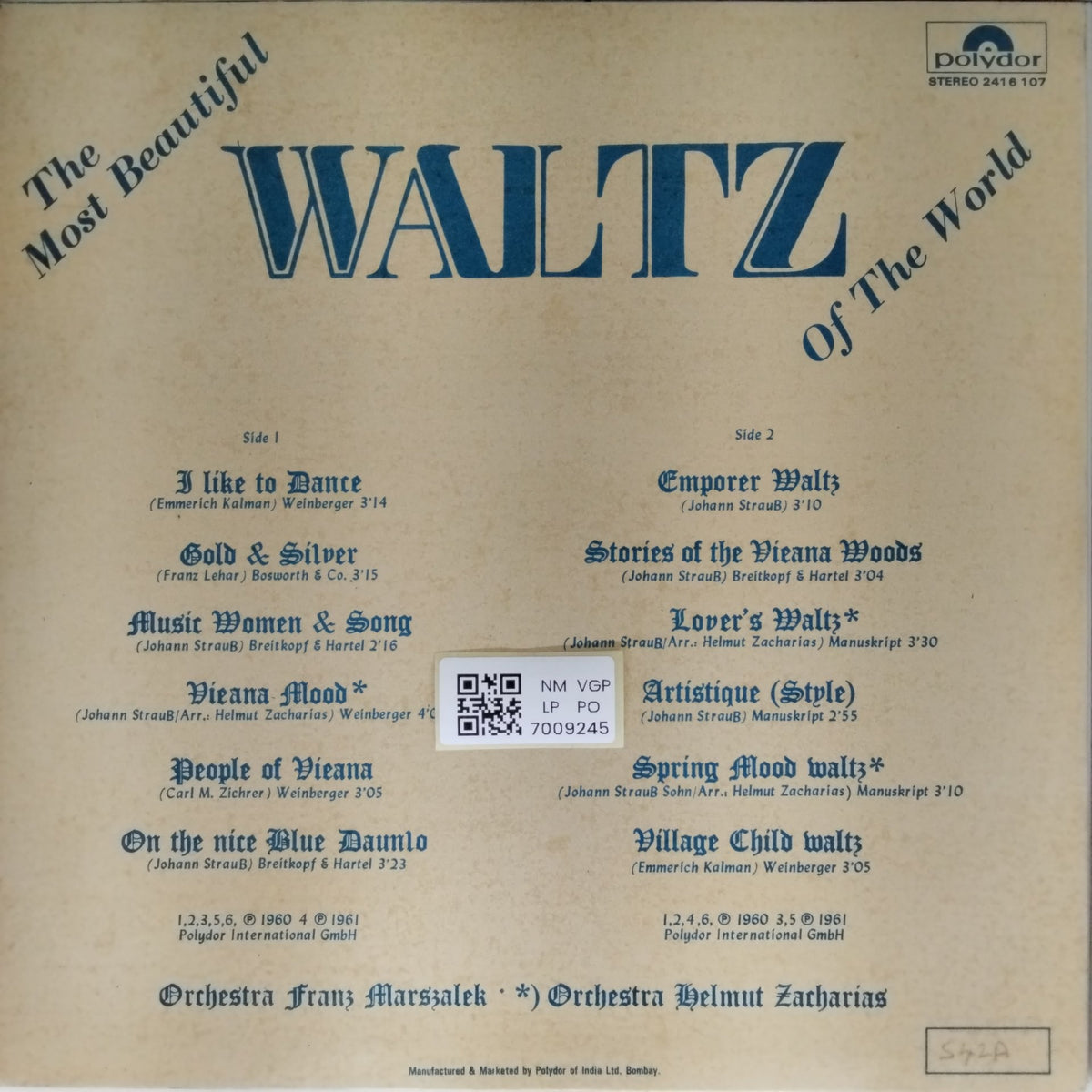 Orchestra Franz Marszalek, Orchestra Helmut Zacharias - The Most Beautiful Waltz Of The World (Vinyl)