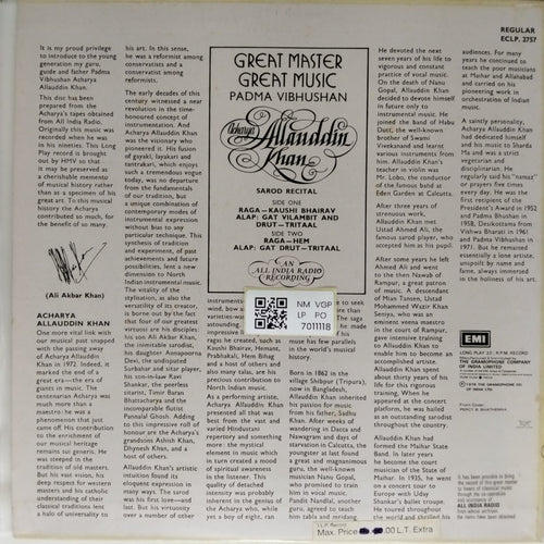 Acharya Allauddin Khan - Great Master Great Music (Vinyl)