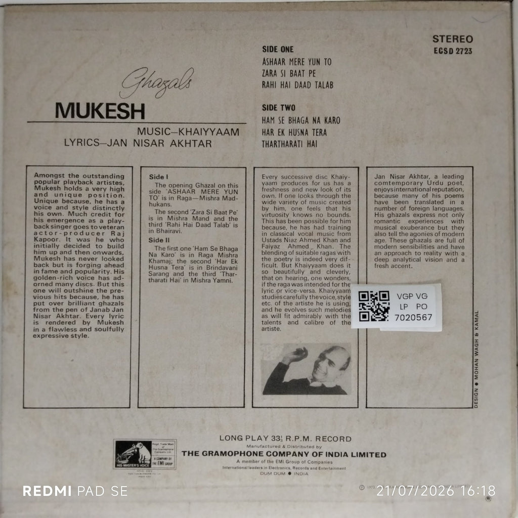 Khayyaam - Mukesh - Ghazals (Vinyl)