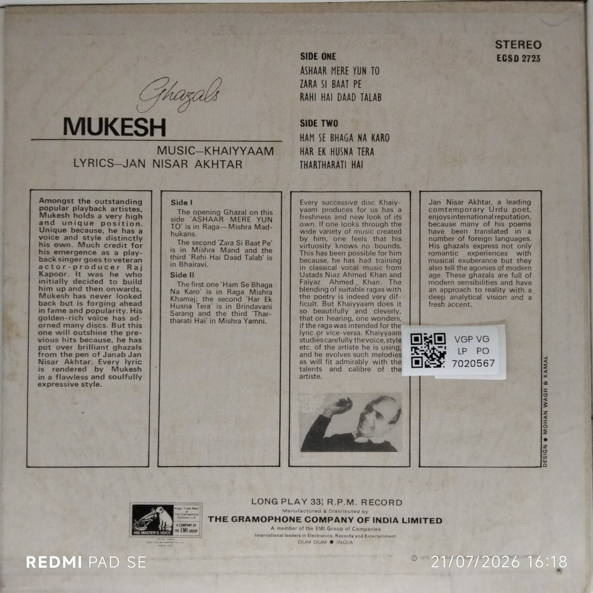 Khayyaam - Mukesh - Ghazals (Vinyl)