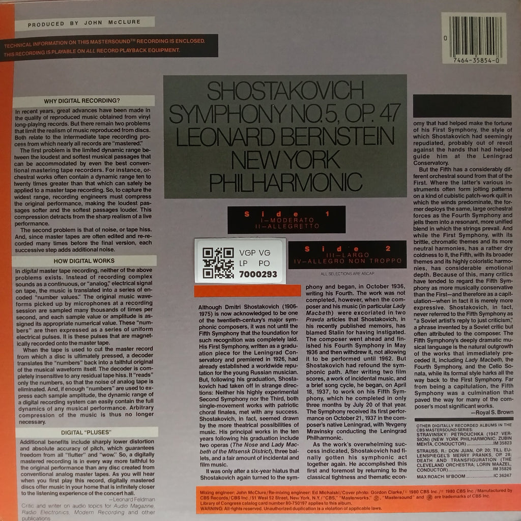Leonard Bernstein, New York Philharmonic - Shostakovich Symphony No. 5 (Vinyl)