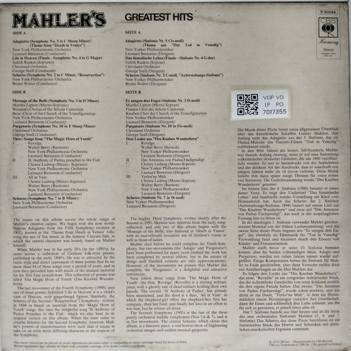 Bruno Walter, Leonard Bernstein, George Szell - Mahler's Greatest Hits (Vinyl)