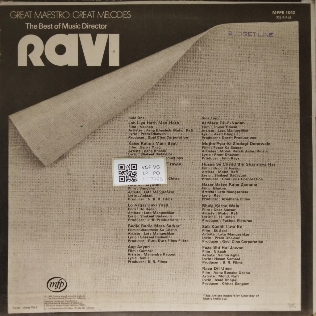 Ravi - The Best of Music Director Ravi (Vinyl)