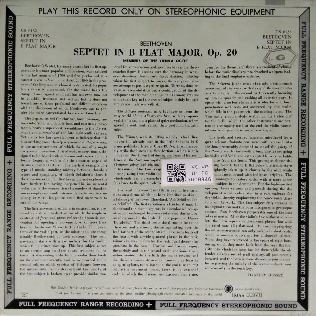 Members of the Vienna Octet - Beethoven - Septet in E-flat major for strings and winds Op. 20 (Vinyl)