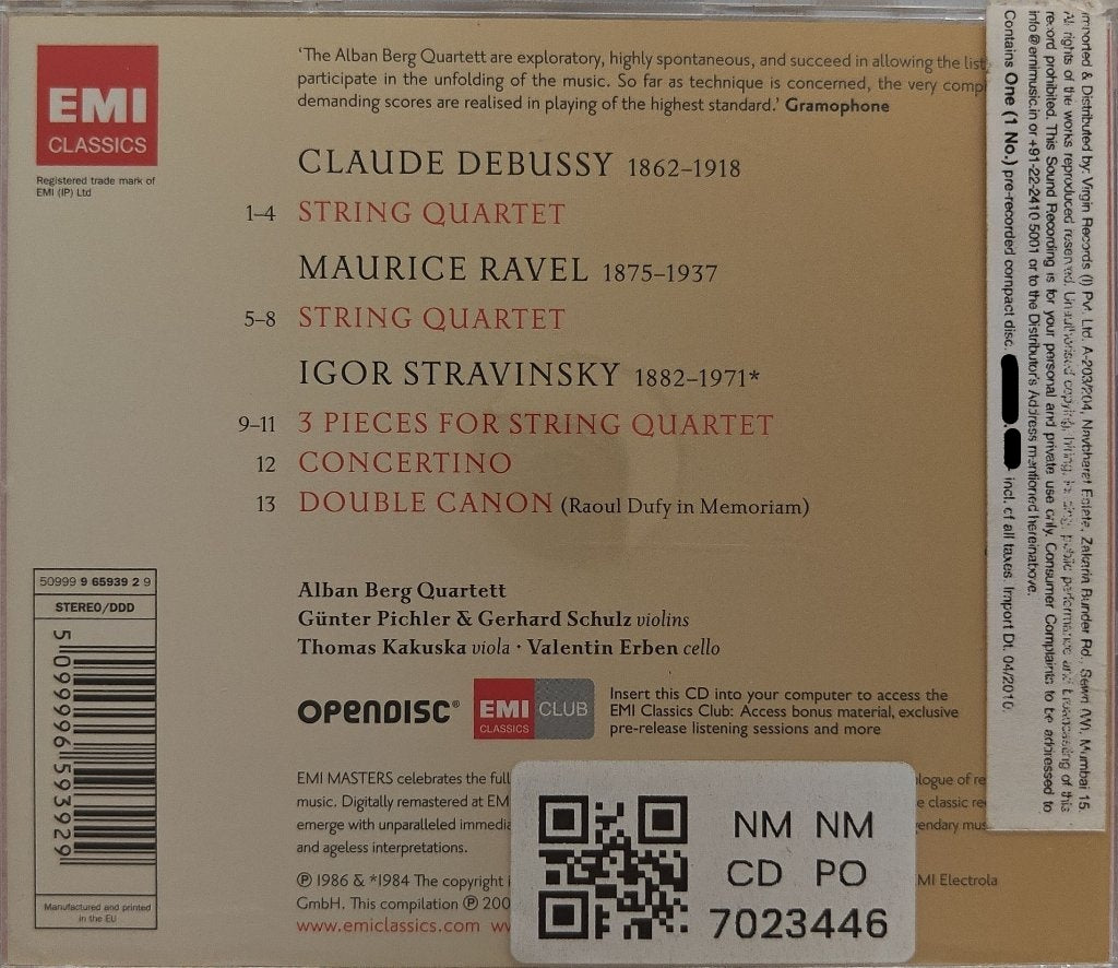 Alban Berg Quartett - Debussy, Ravel, Stravinsky - String Quartets, 3 Pieces, Concertino, Double Canon (CD)