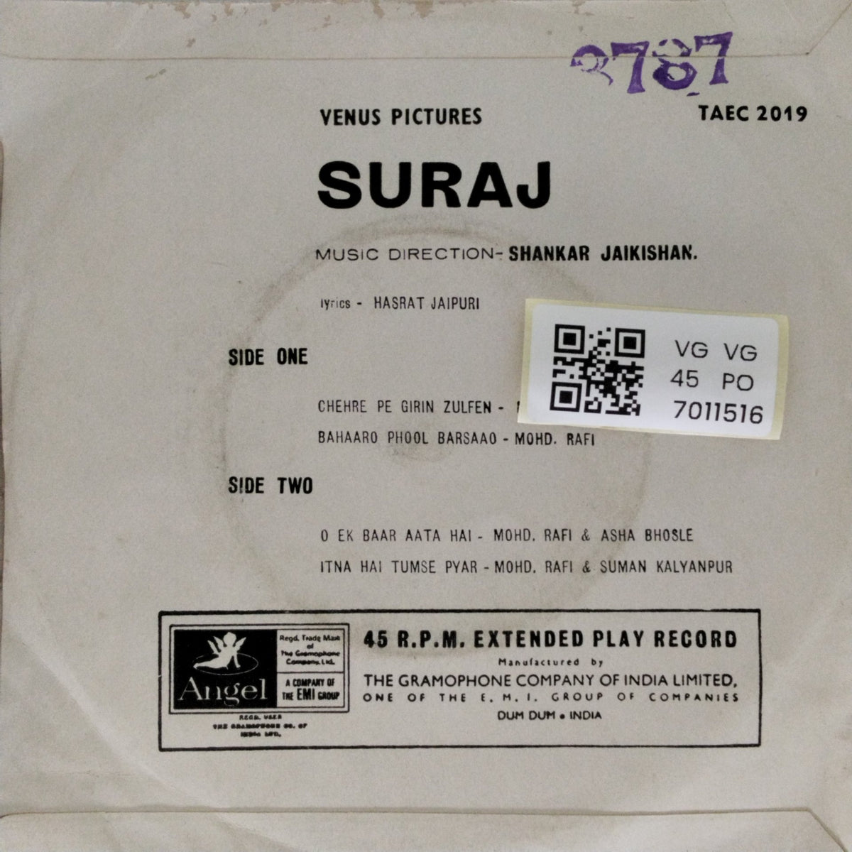 Shankar Jaikishan - Suraj (45-RPM)