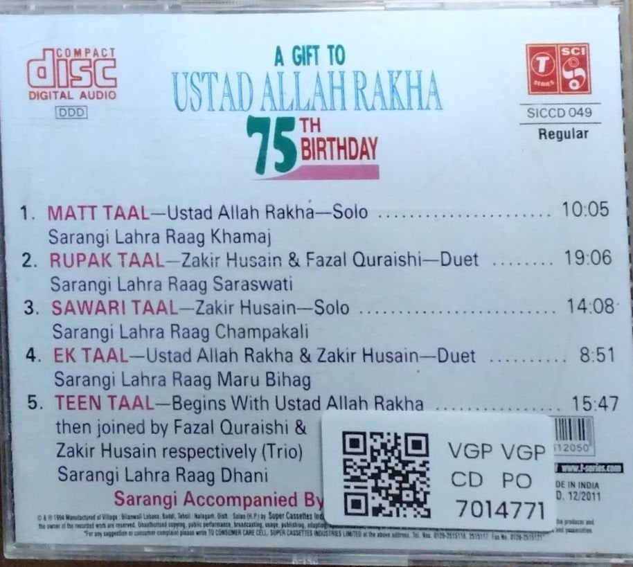 Ustad Allah Rakha - A Gift to Ustad Allah Rakha 75th Birthday (CD)