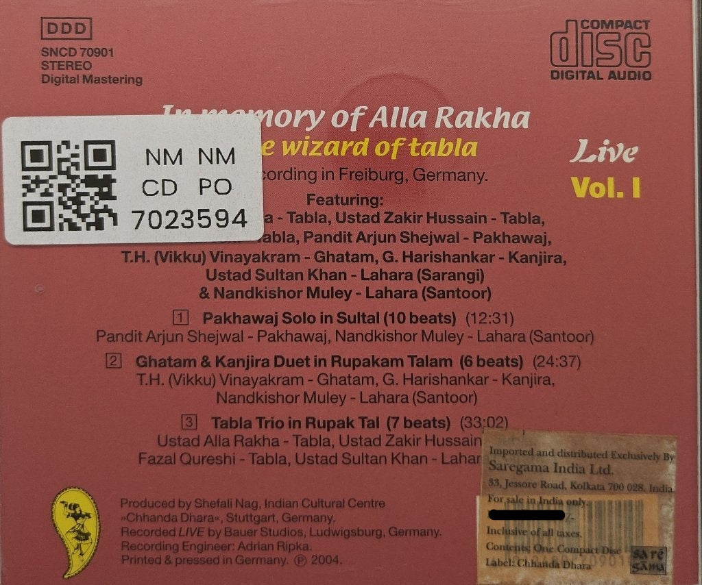 Ustad Alla Rakha, Ustad Zakir Hussain - In Memory of Alla Rakha - the Wizard of Tabla Live Vol. I (CD)
