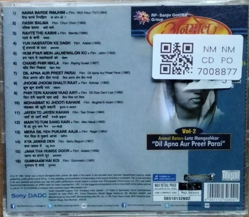 Lata Mangeshkar - Anmol Ratan - Dil Apna Aur Preet Parai Vol-2 (CD)