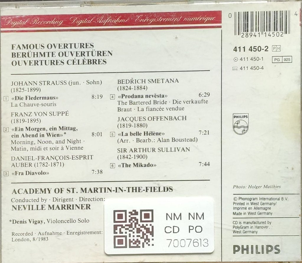 Academy of St. Martin-in-the-Fields, Neville Marriner - Famous Overtures (CD)