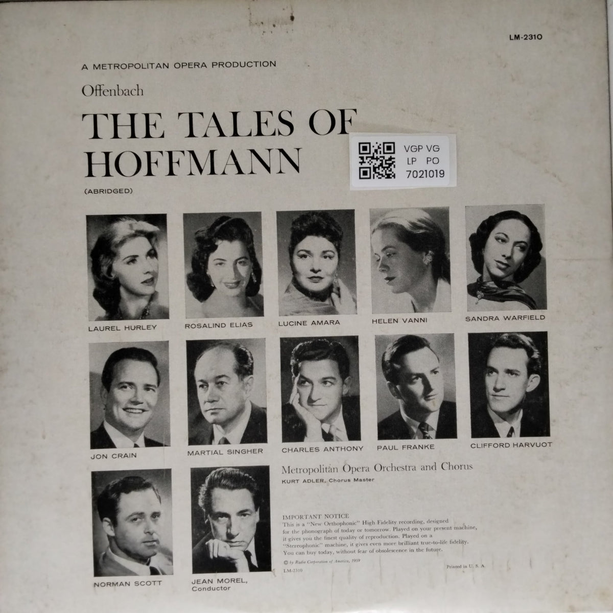 Metropolitan Opera Orchestra and Chorus, Jean Morel - The Tales of Hoffmann (Vinyl)