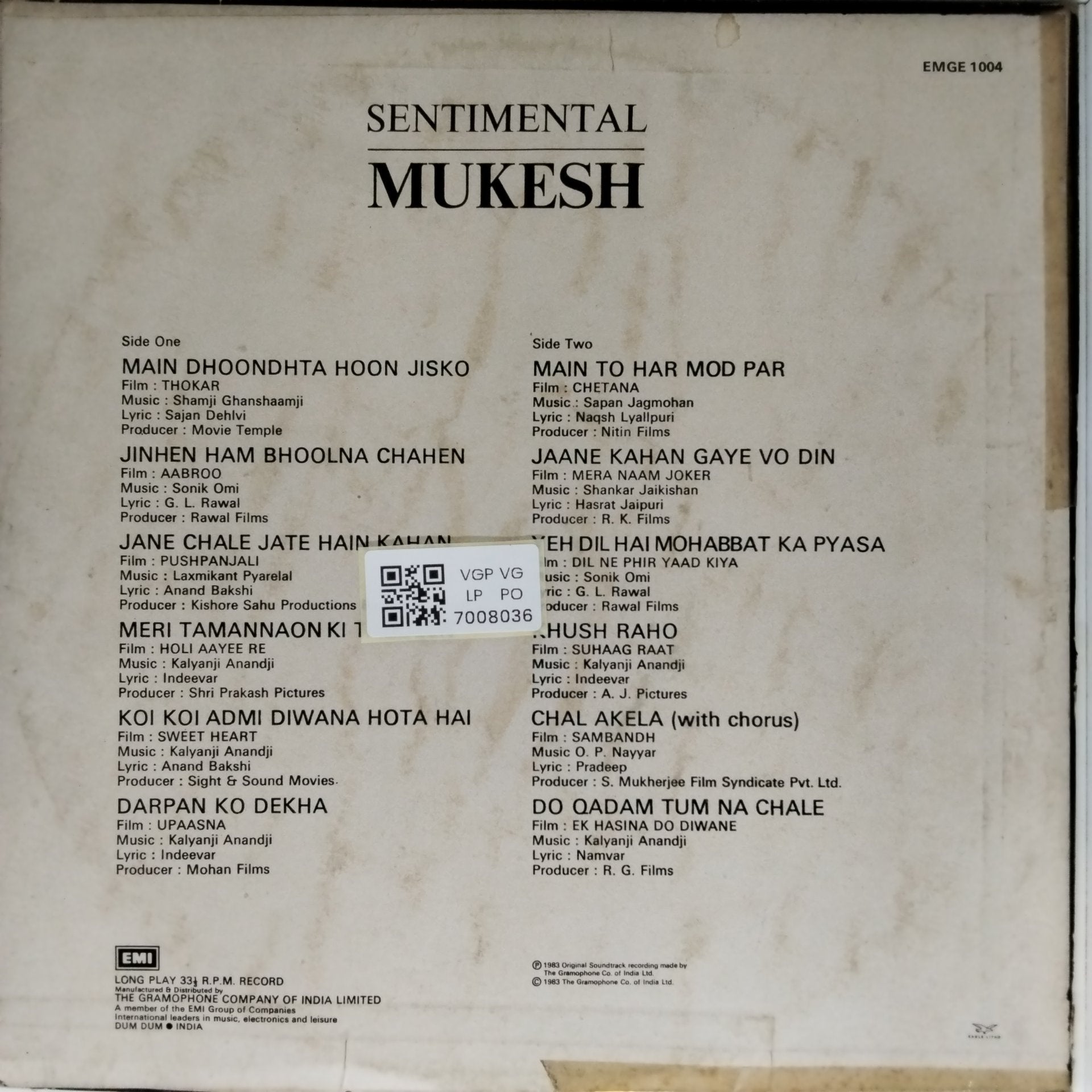 Mukesh - Sentimental (Vinyl)