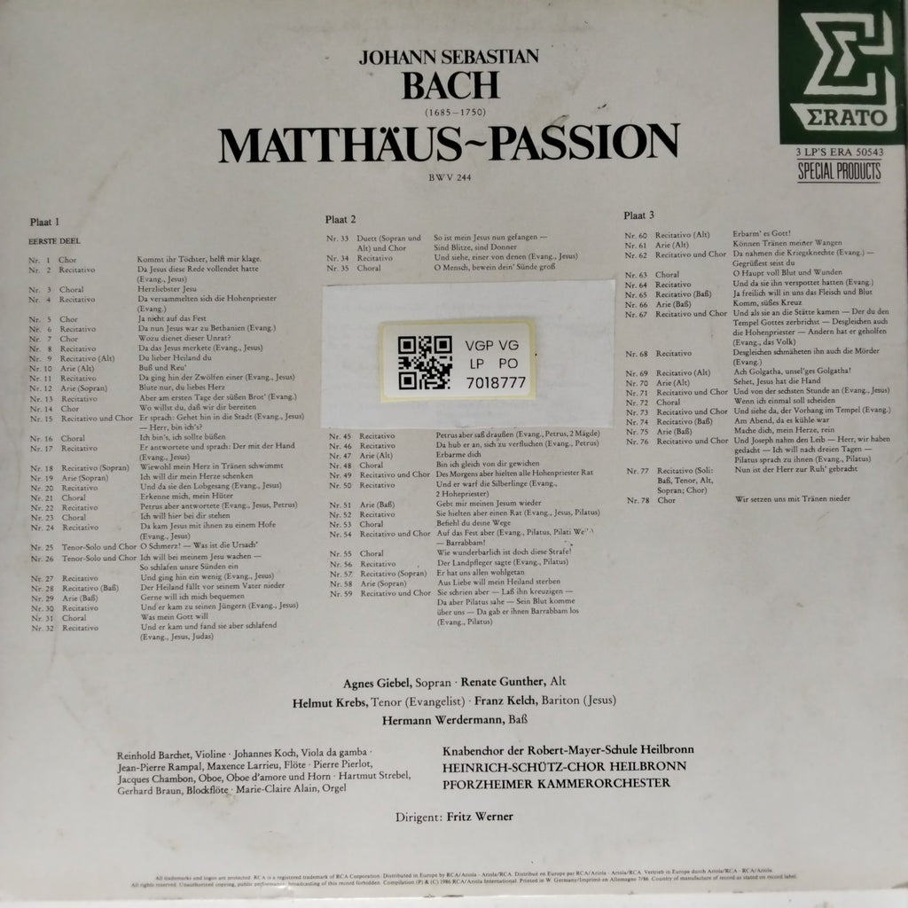 Johann Sebastian Bach, Fritz Werner - Matthäus-Passion (Vinyl) (3)