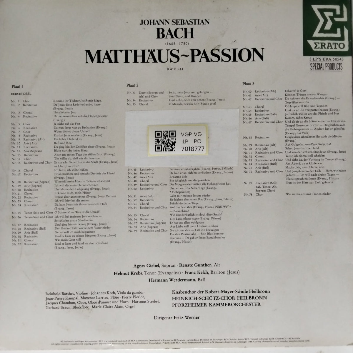 Johann Sebastian Bach, Fritz Werner - Matthäus-Passion (Vinyl) (3)