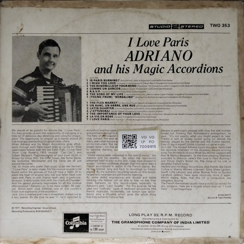 Adriano - I Love Paris (Vinyl)