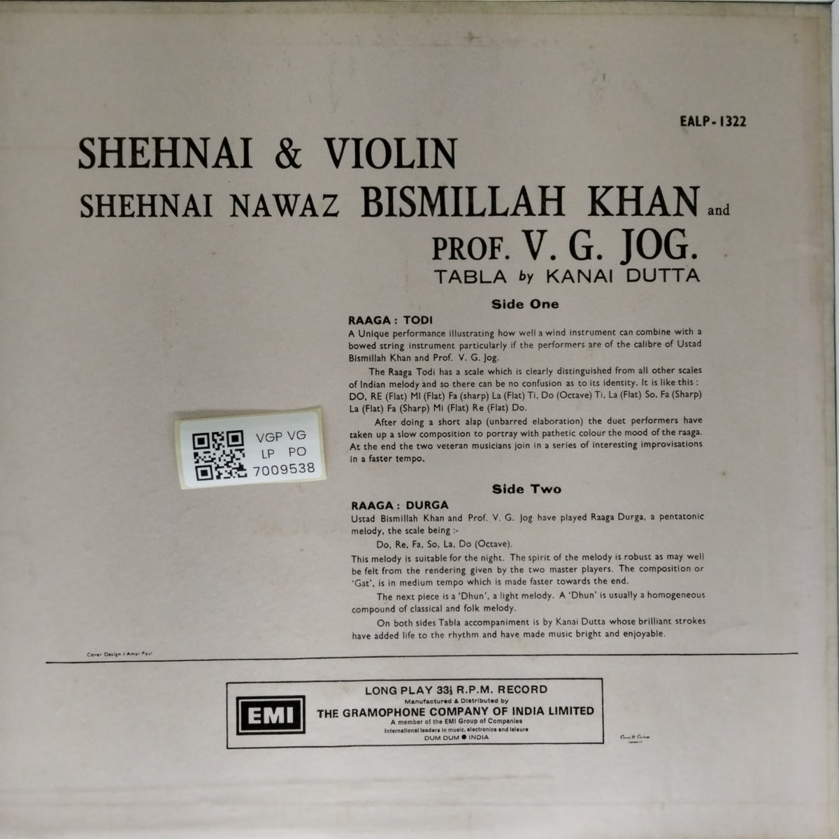 Bismillah Khan, V.G. Jog - Shehnai & Violin (Vinyl)