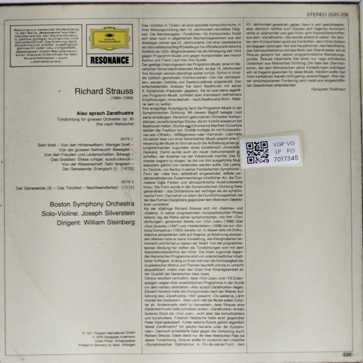 Richard Strauss, Boston Symphony Orchestra - Also Sprach Zarathustra (Vinyl)