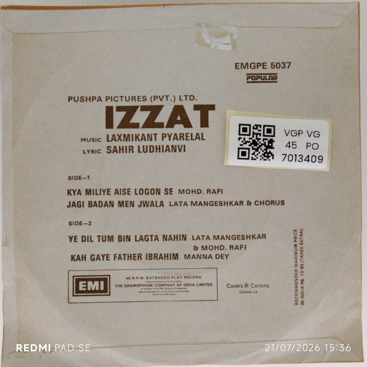 Laxmikant Pyarelal - Izzat (45-RPM)