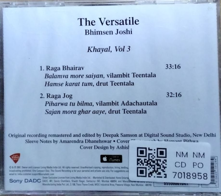 Bhimsen Joshi - The Versatile - Khayal Vol. 3 (CD)