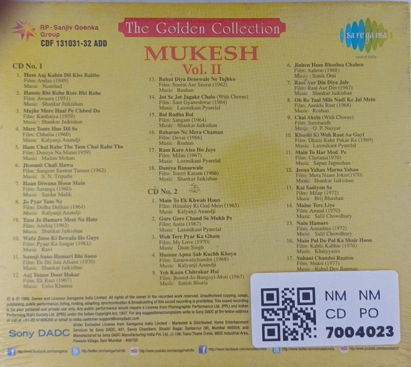 Mukesh - The Golden Collection - Vol. II (CD) (2)