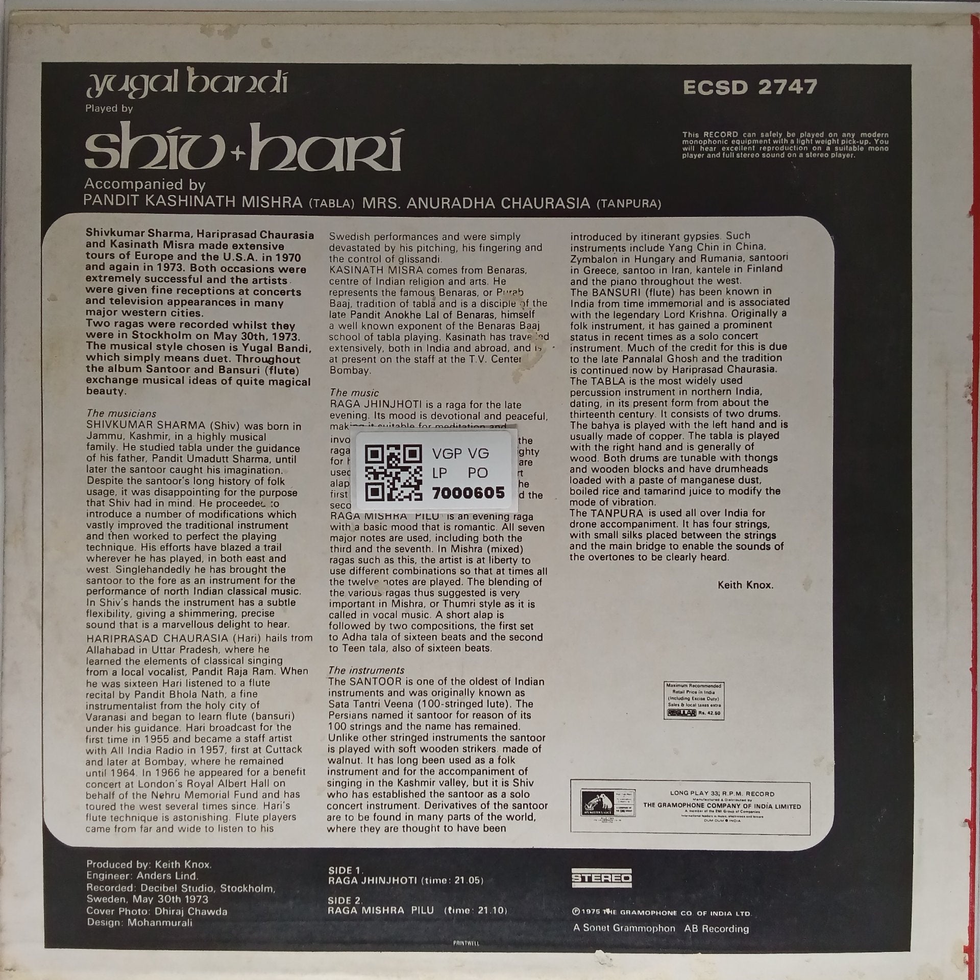 Shivkumar Sharma, Hariprasad Chaurasia - Yugal Bandi (Vinyl)