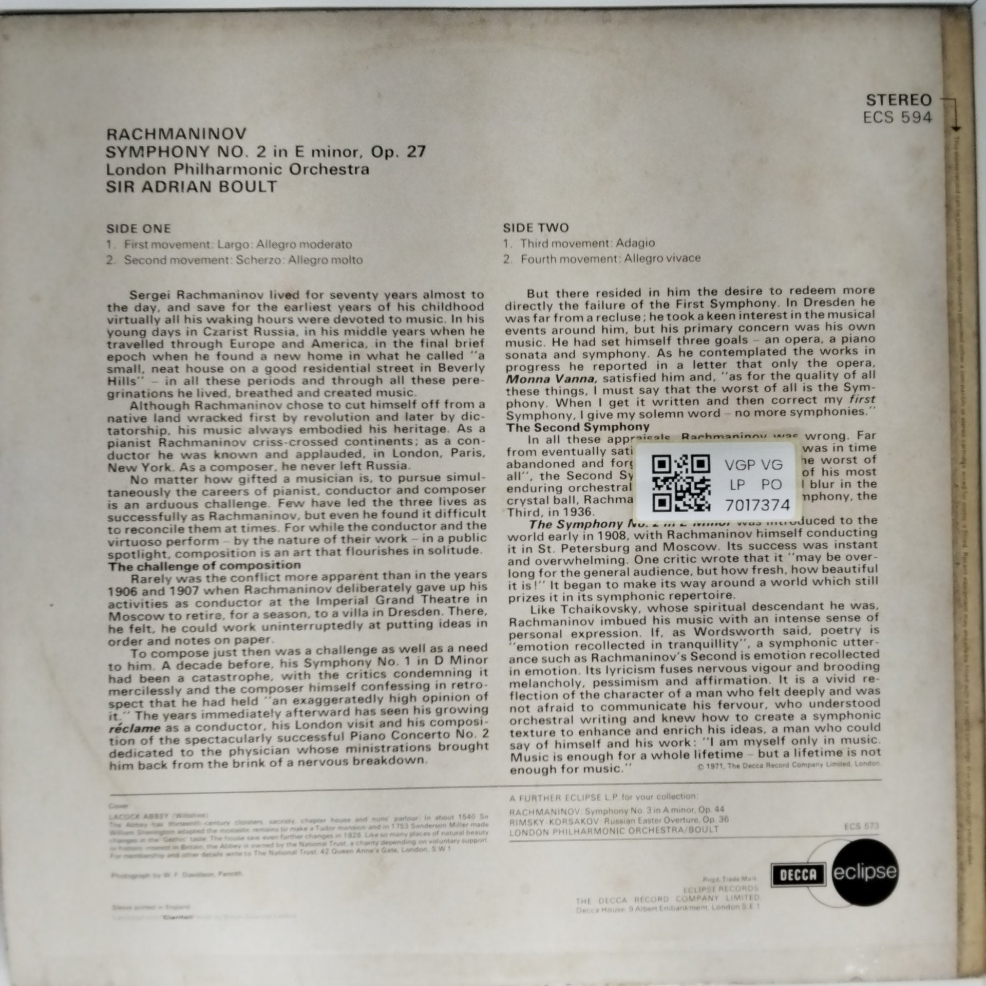 London Philharmonic Orchestra, Sir Adrian Boult - Symphony No. 2 (Vinyl)