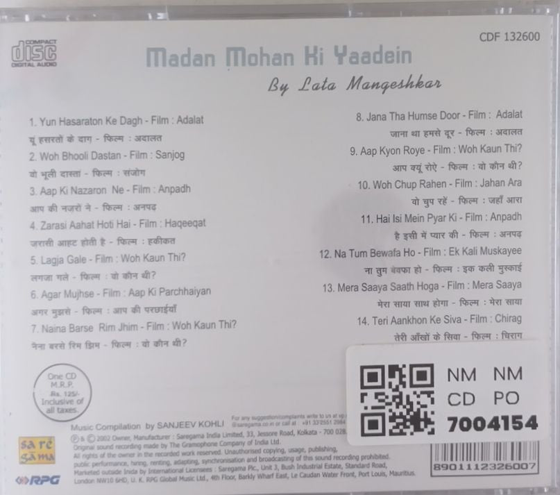Lata Mangeshkar, Madan Mohan - Madan Mohan Ki Yaadein (CD)