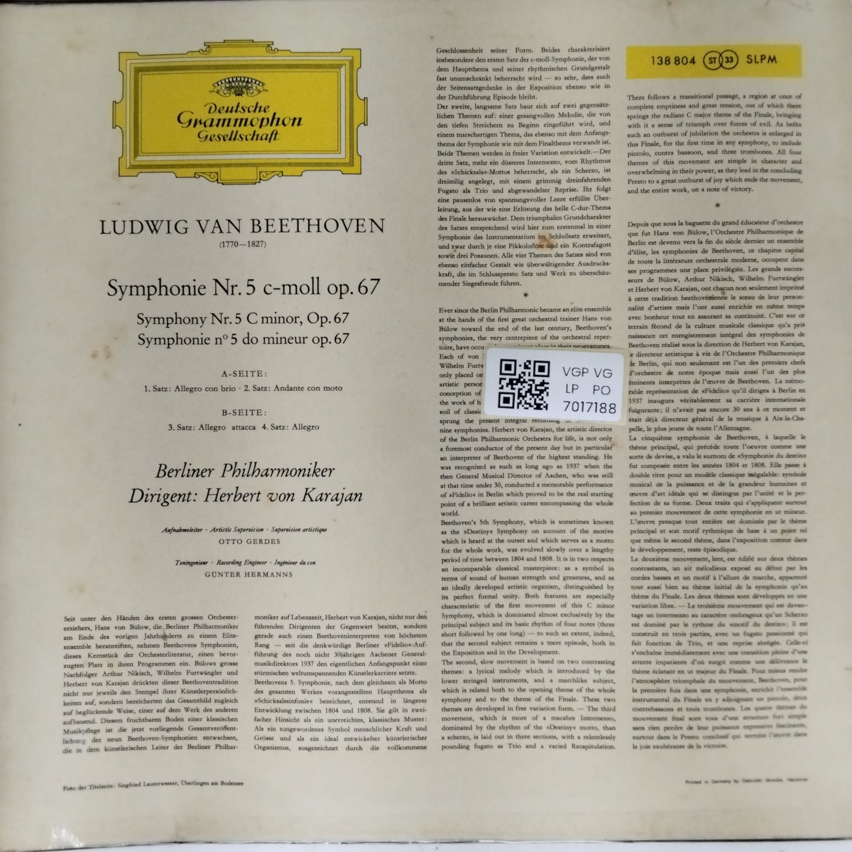 Berliner Philharmoniker, Herbert von Karajan - Beethoven: Symphonie Nr. 5 (Vinyl)
