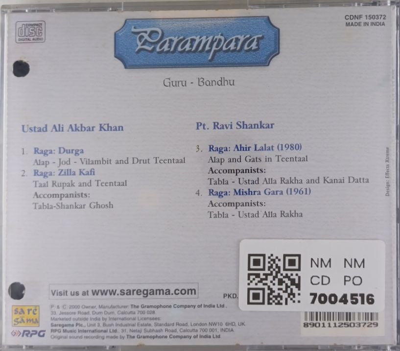 Ustad Ali Akbar Khan, Pt. Ravi Shankar - Parampara: Guru - Bandhu (CD)