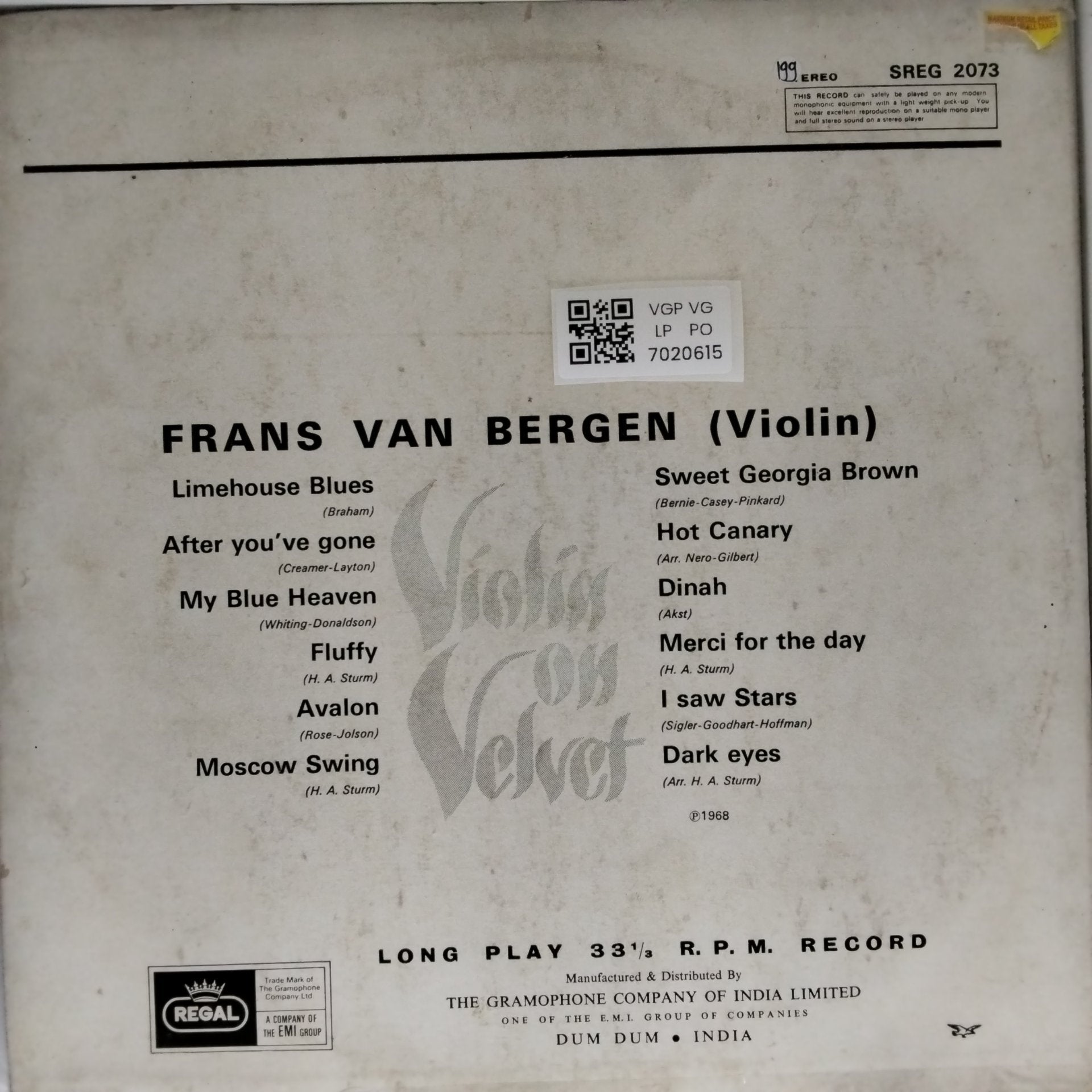 Frans Van Bergen - Violin on Velvet (Vinyl)