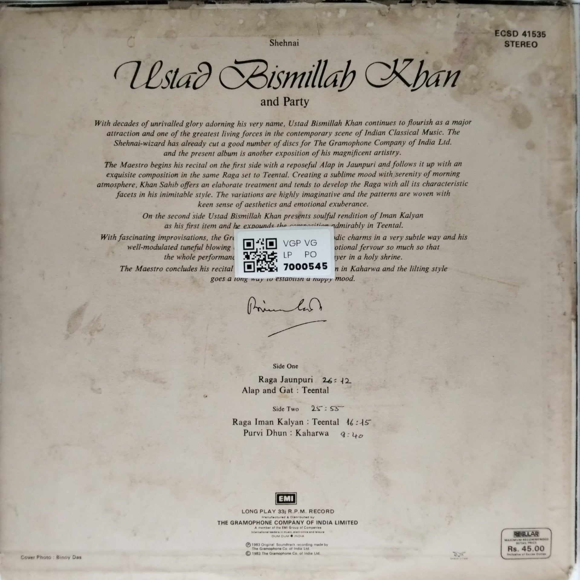Ustad Bismillah Khan - Shehnai (Vinyl)