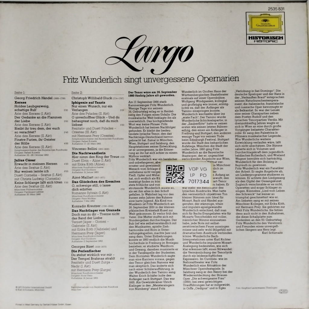Fritz Wunderlich - Largo (Vinyl)