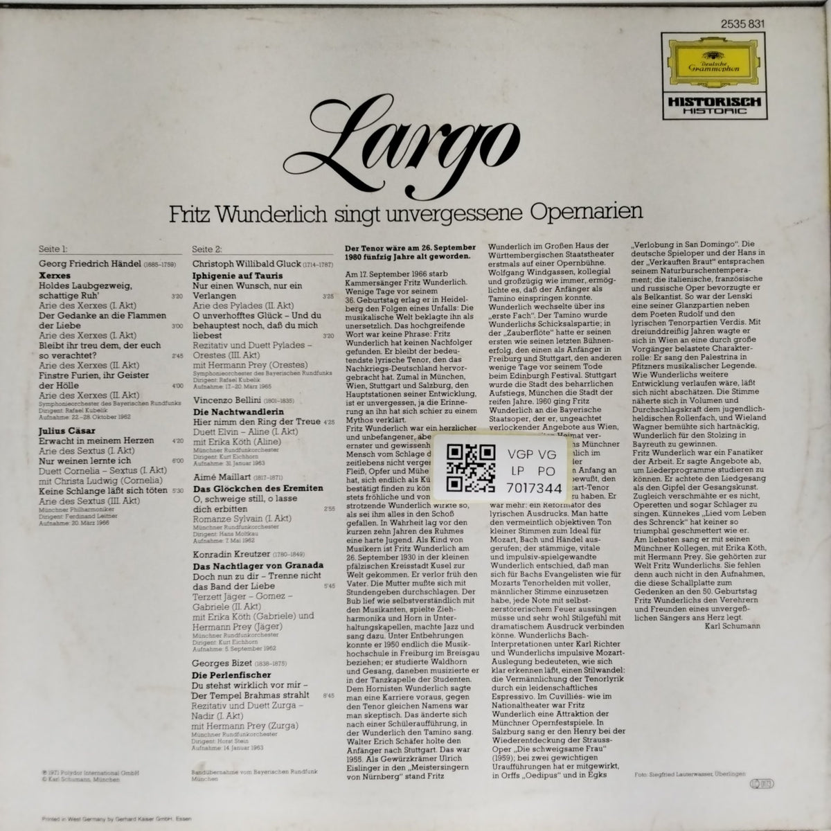 Fritz Wunderlich - Largo (Vinyl)