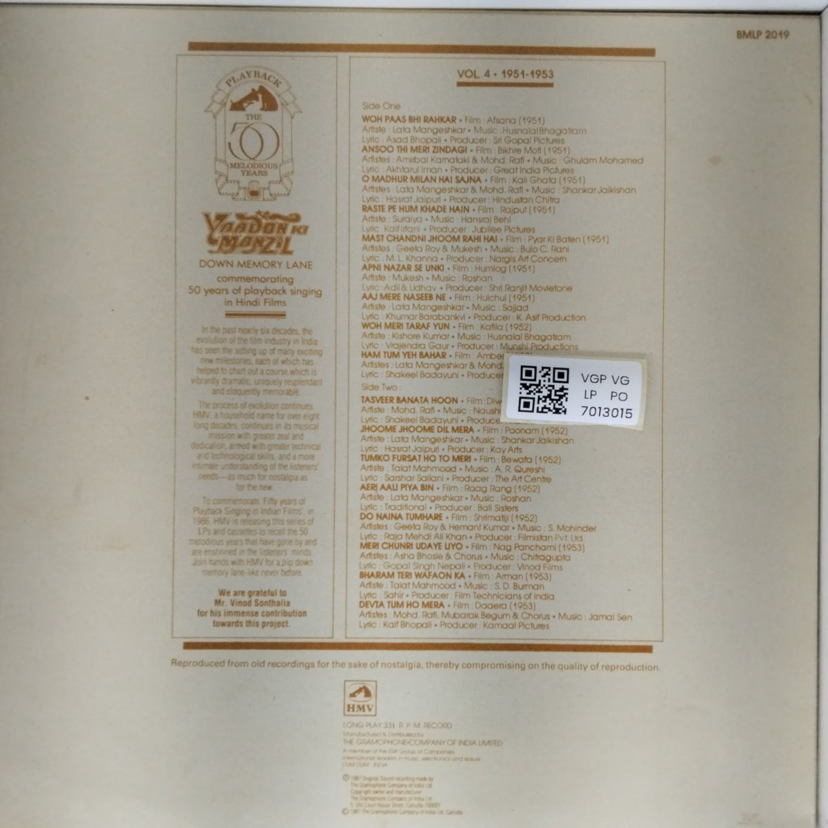 Various - Yaadon Ki Manzil: Down Memory Lane (Vol. 4) (Vinyl)