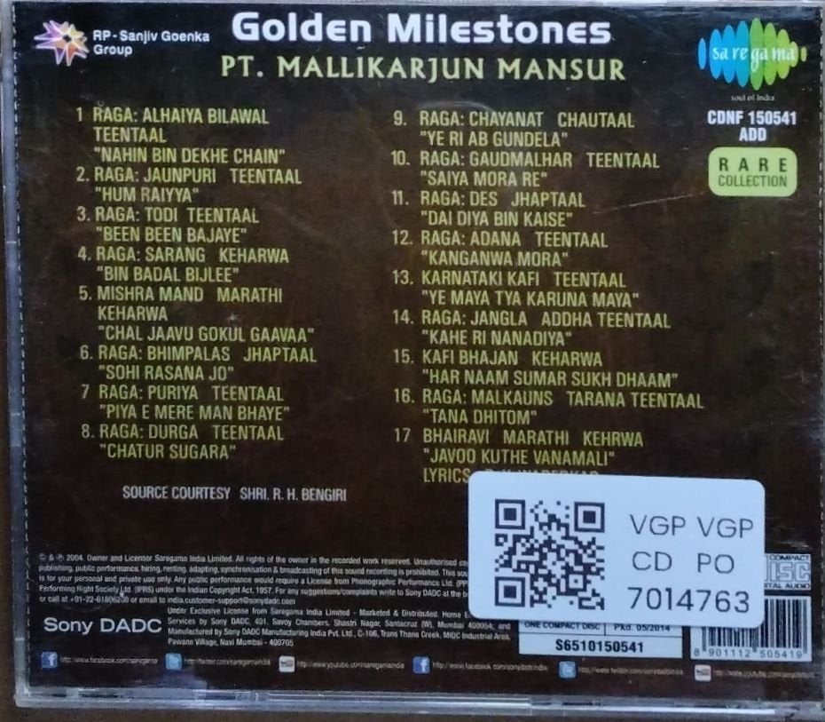 Pt. Mallikarjun Mansur - Golden Milestones (CD)