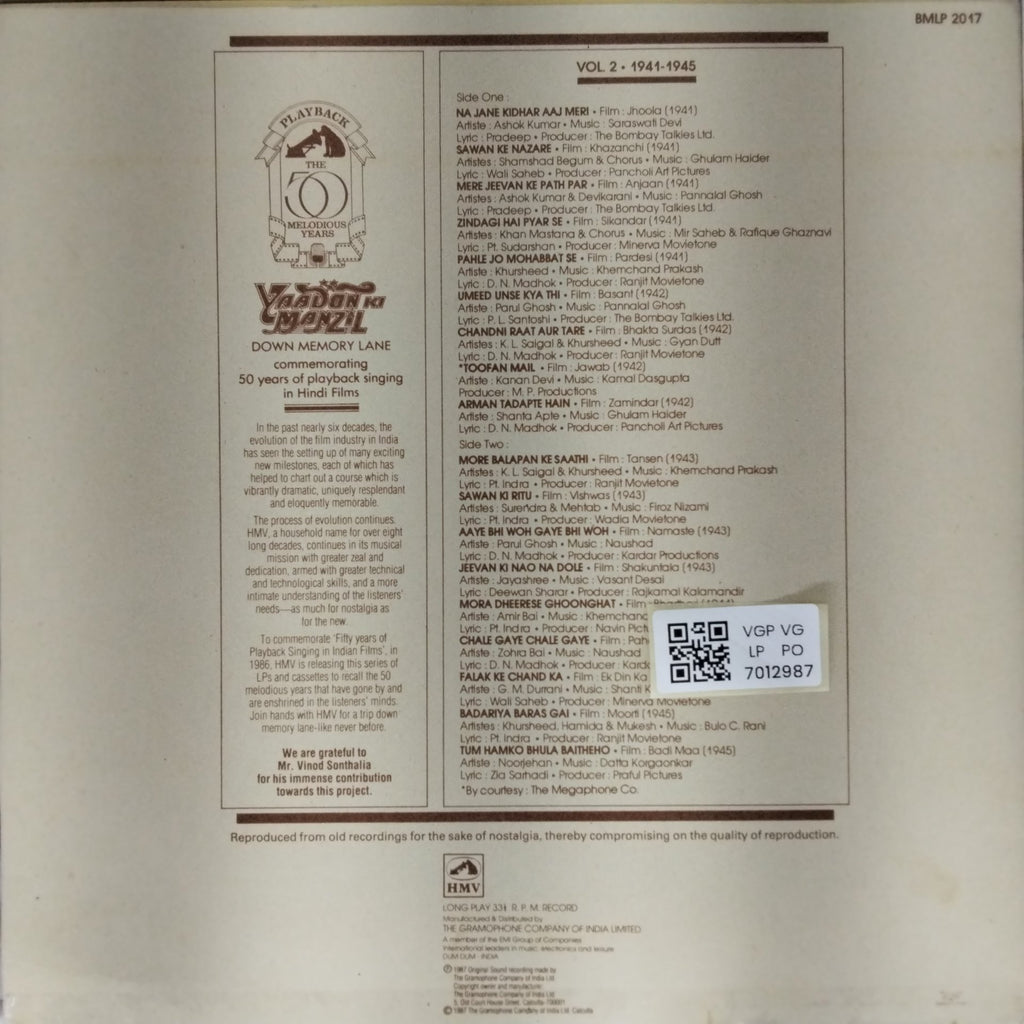 Various - Yaadon Ki Manzil: Down Memory Lane (Vol 2) (Vinyl)